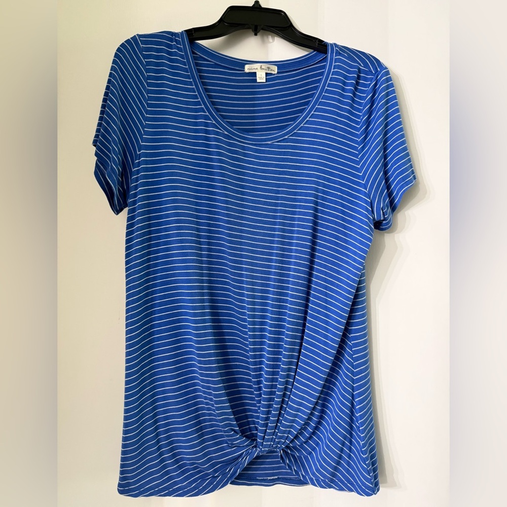 Nine Britton Blue and White Striped Short Sleeve Top